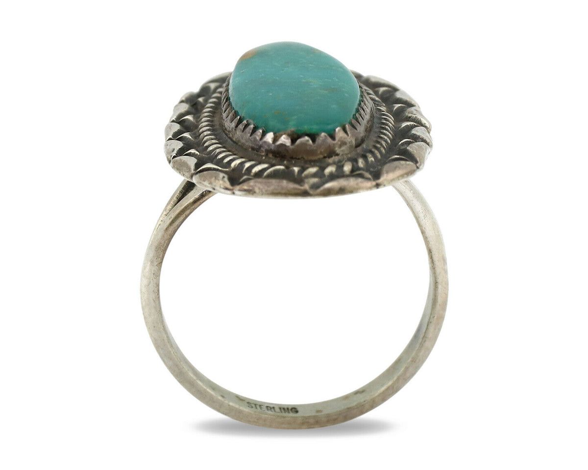 Navajo Ring .925 Silver Nevada Turquoise Native American Artist C.1980's