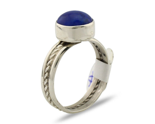 Navajo Ring 925 Silver Lapis Hand Stamped Native American Artist C.80's