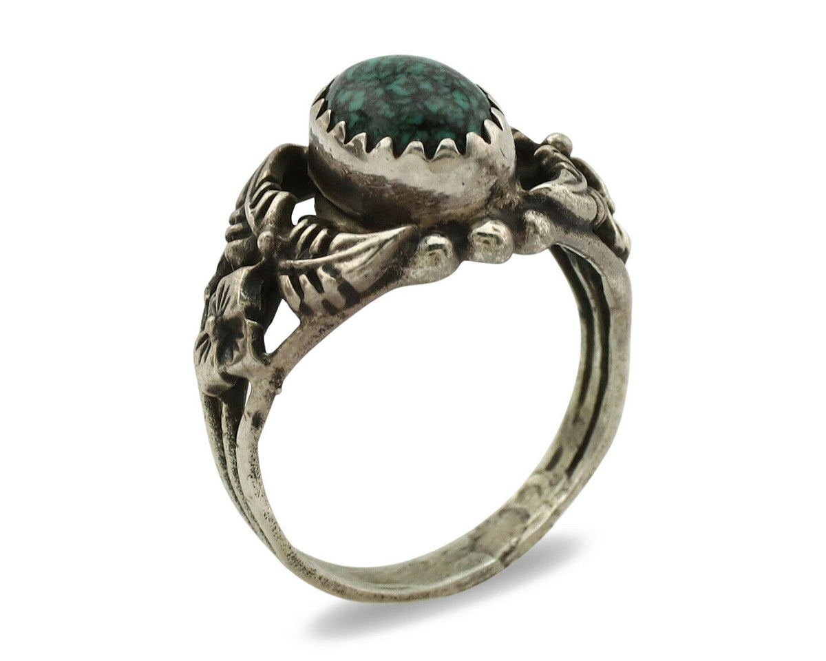 Navajo Ring .925 Silver Spiderweb Turquoise Native American Artist C.1980's