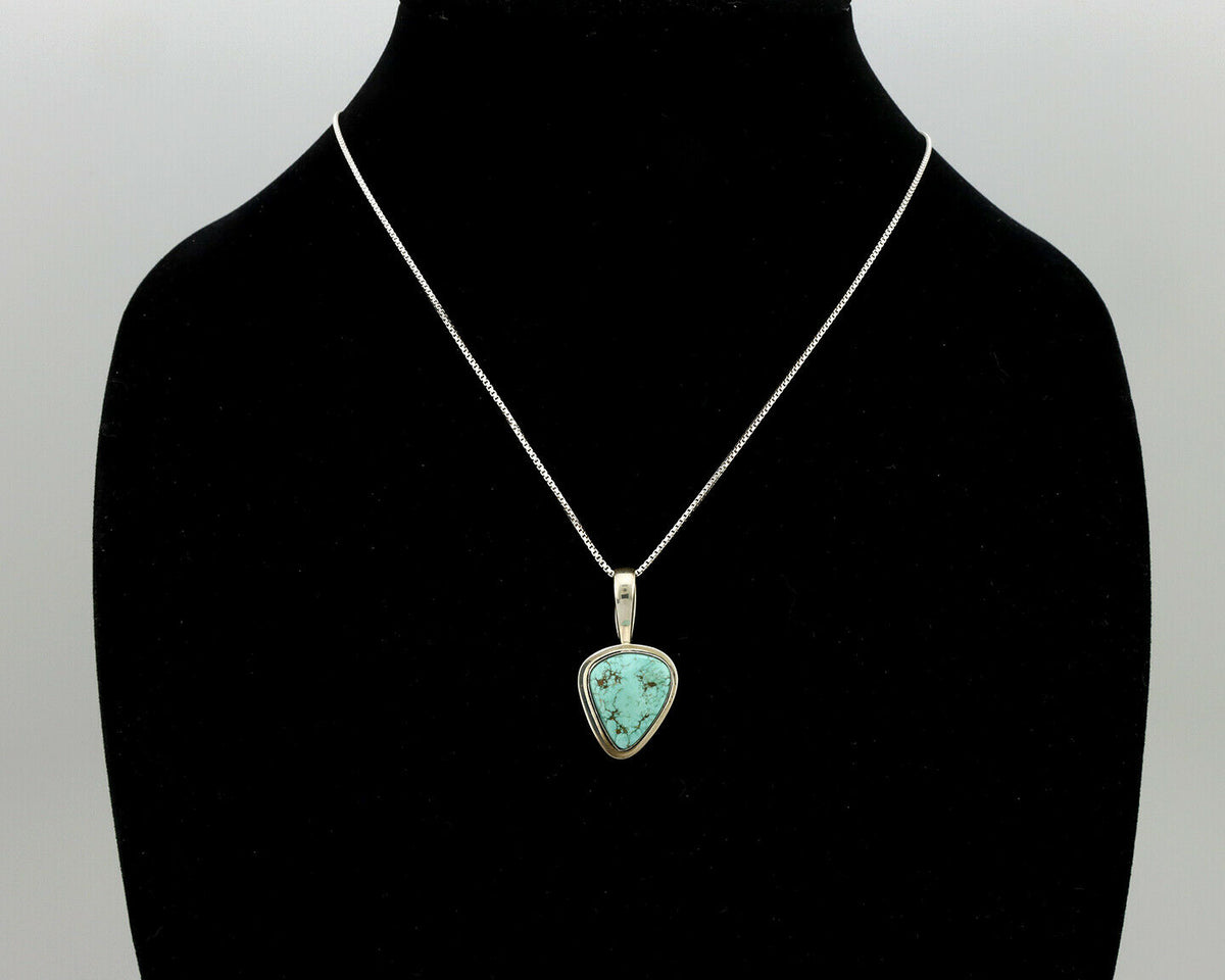 Navajo Pendant .925 Silver Fox Turquoise Artist Signed DZ C.80's