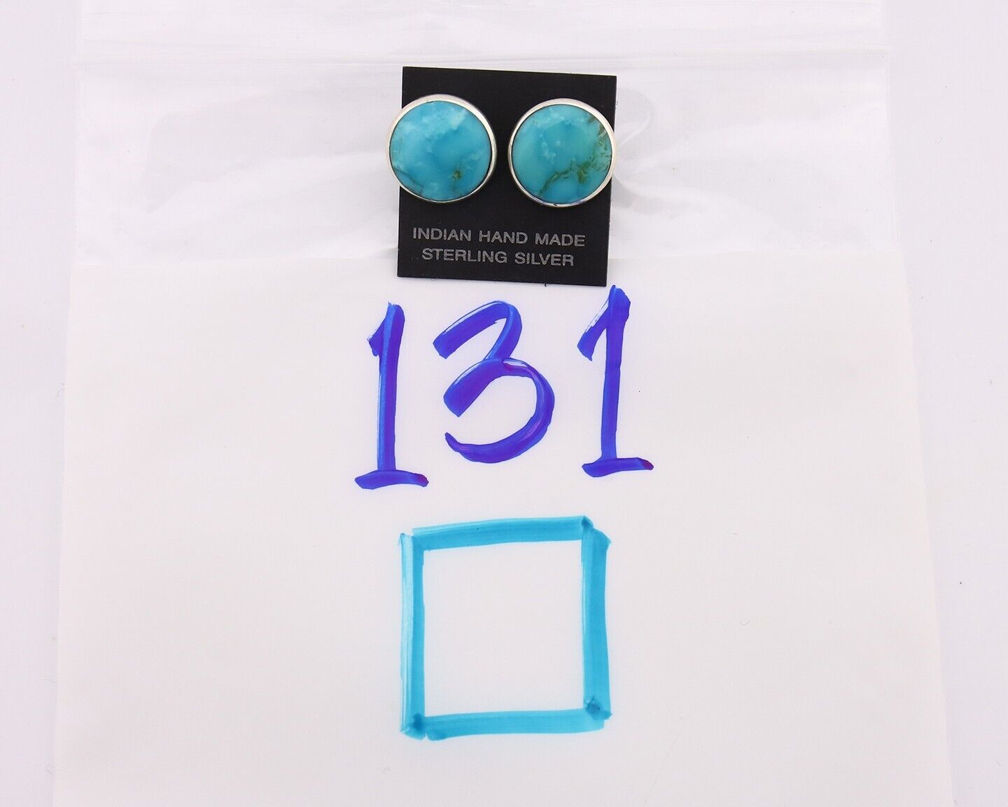 Navajo Earrings 925 Silver Natural Kingman Turquoise Artist Signed JM C.90's