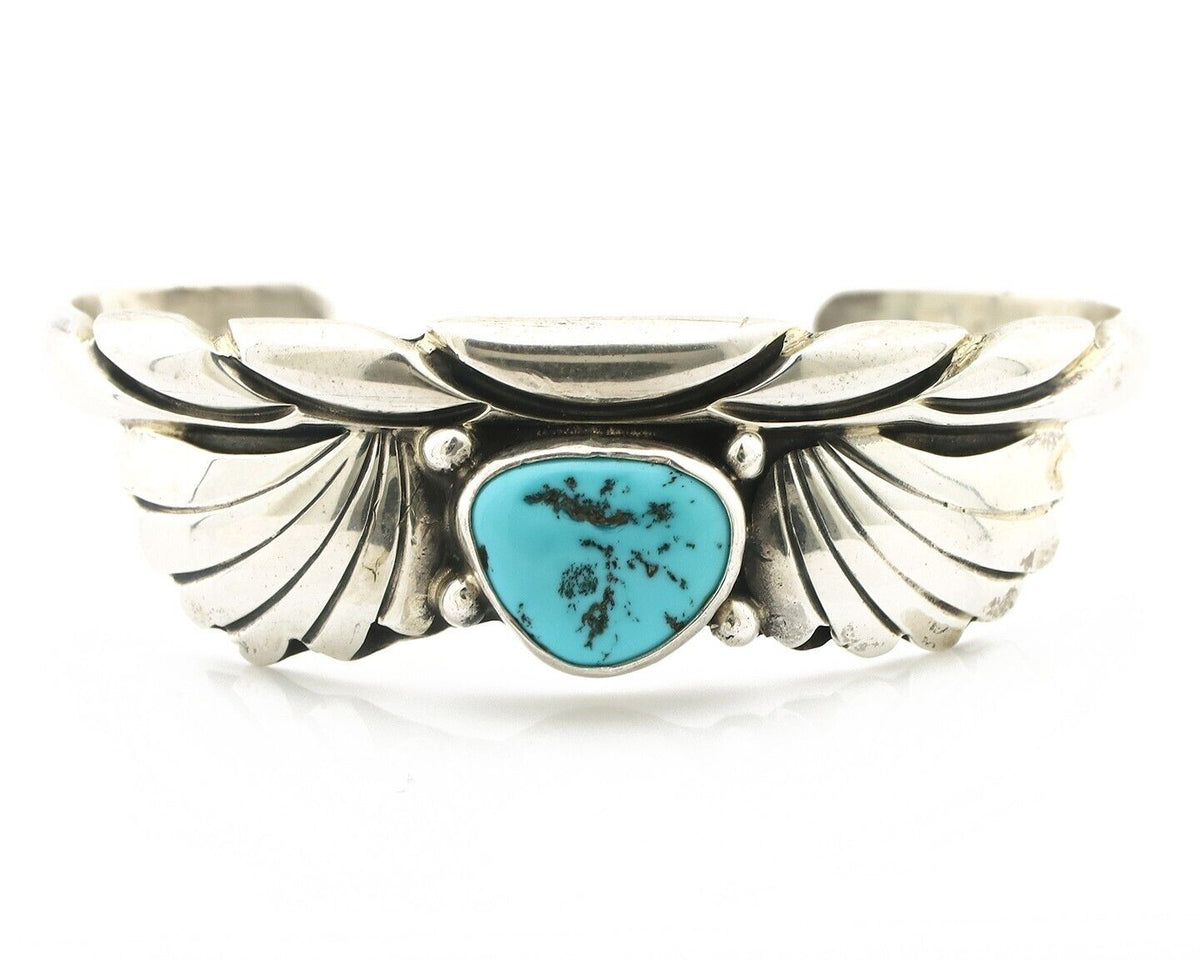 Navajo Bracelet 925 Silver Sleeping Beauty Turquoise Artist Signed M Montoya C80