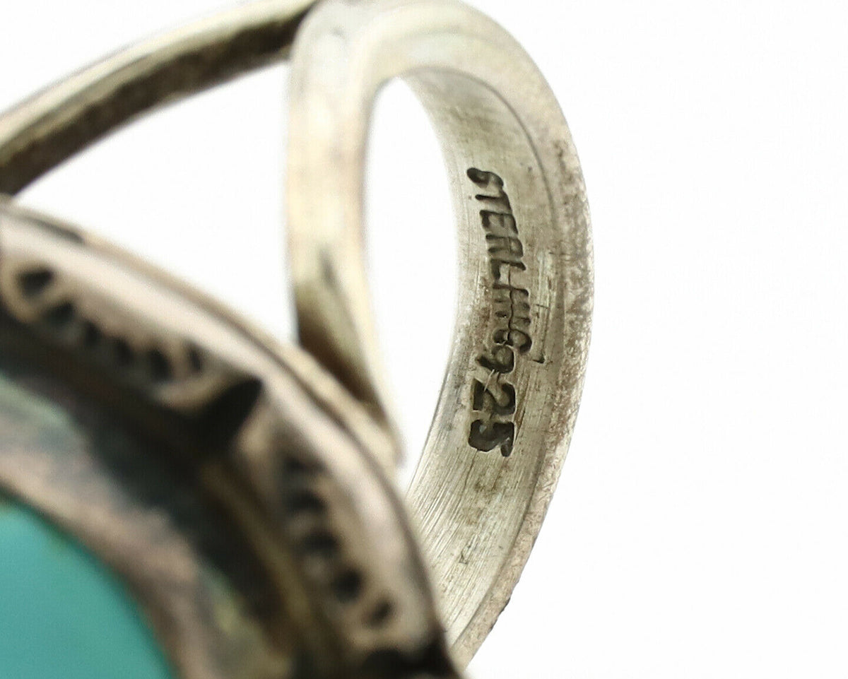 Navajo Ring .925 Silver Kingman Turquoise Artist Signed Gecko C.1980's