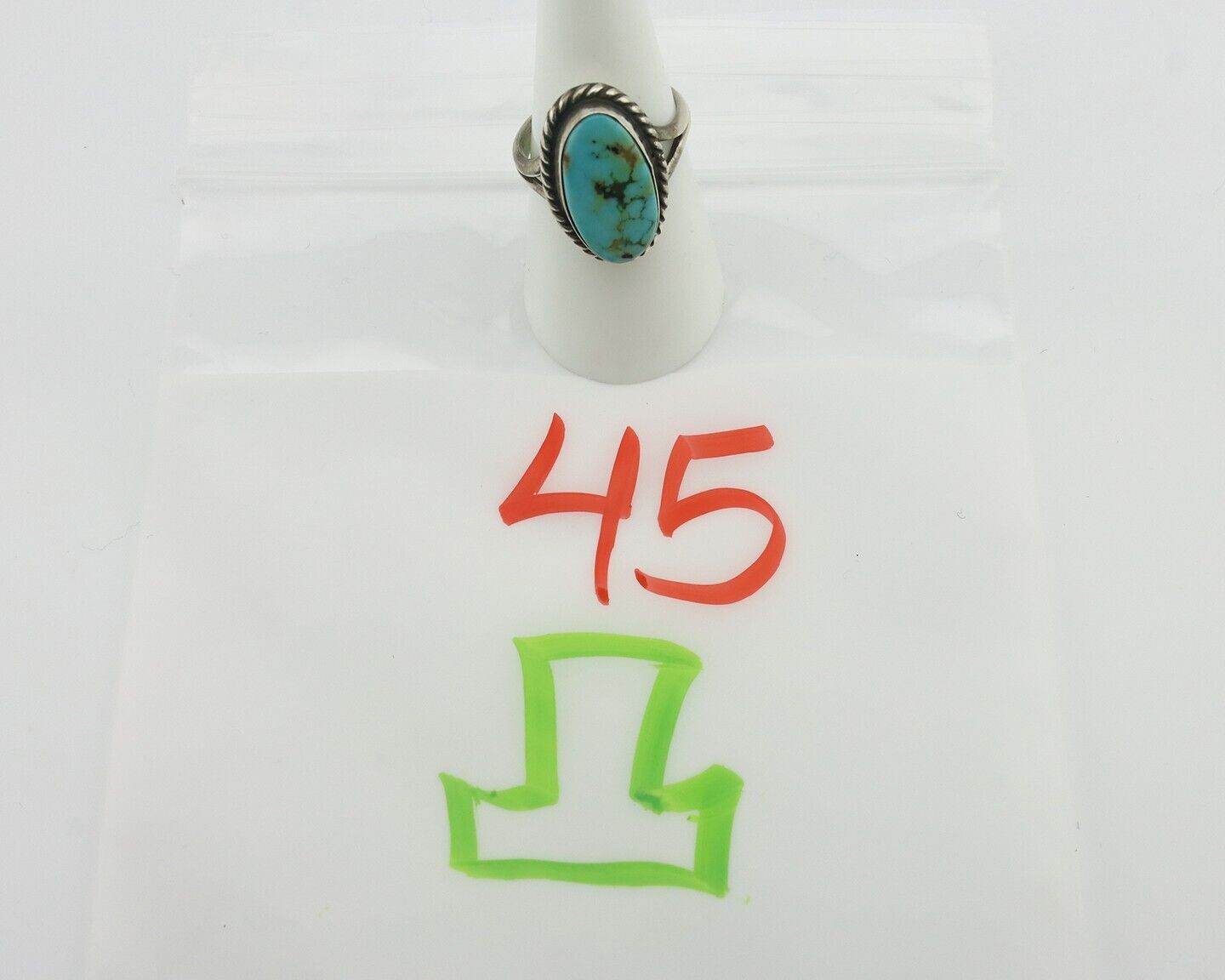 Navajo Ring .925 Silver Natural Blue Turquoise Native American Artist C.80's