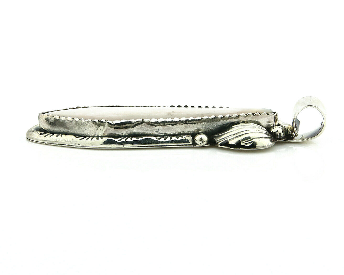 Navajo Pendant .925 Silver Real Natural Pink Mussel Signed Yazzie C.80's