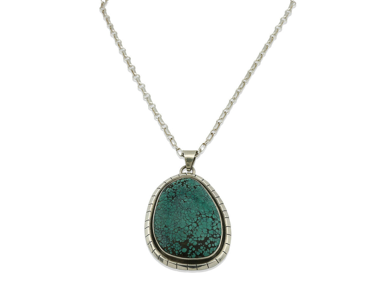 Navajo Pendant .925 Silver Spiderweb Turquoise Native American C.80's