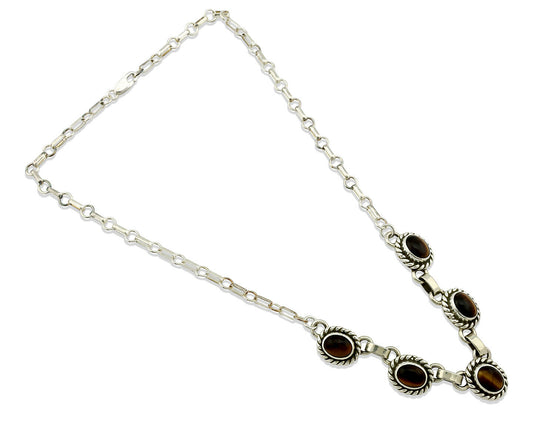 Navajo Necklace .925 Silver Tiger Eye Sapphire Native American Artist C.80's