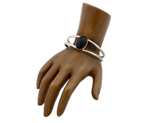 Navajo Bracelet .925 Silver Natural Black Onyx Artist Signed Montoya C.1980's