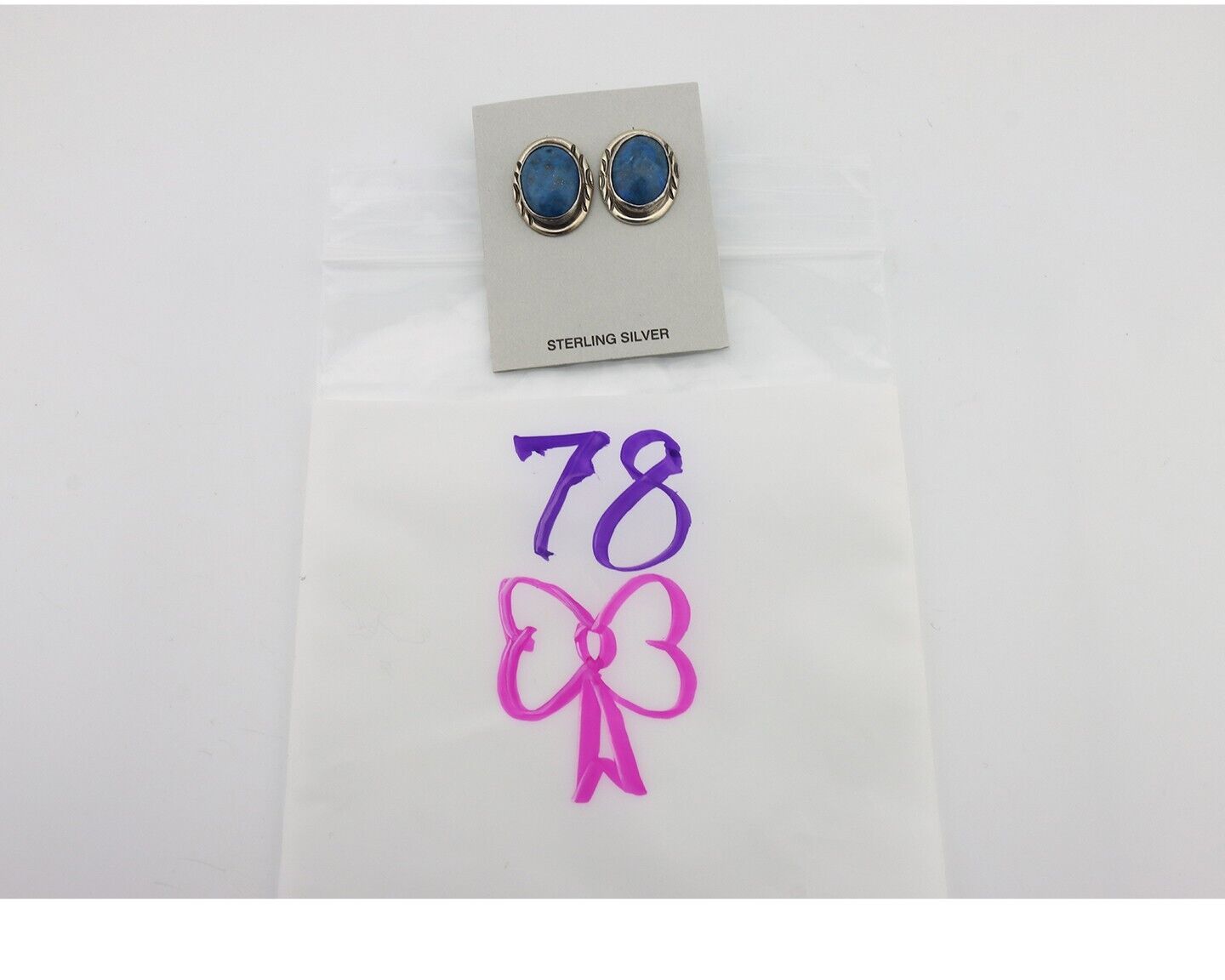 Navajo Earrings 925 Silver Natural Denim Lapis Native American Earrings C.80's