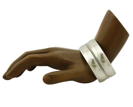 Navajo Bracelet .925 Silver Handmade Hand Stamped Signed Artist TAHE Circa 1980s