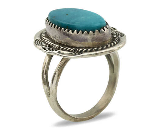 Navajo Ring .925 Silver Blue Spiderweb Native American Artist C.1980's