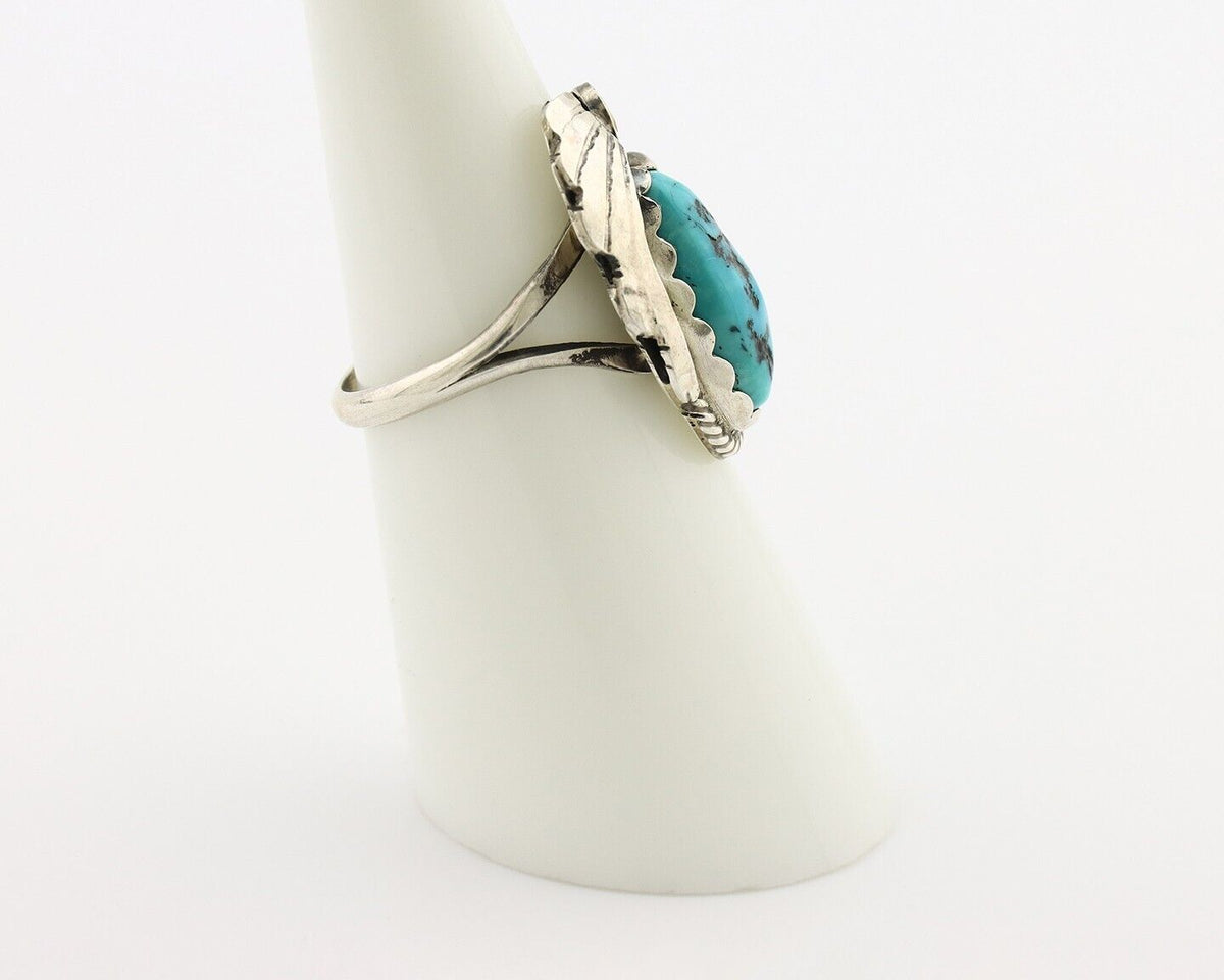 Navajo Inlaid Ring 925 Silver Blue Turquoise Artist Signed Justin Morris C.80s