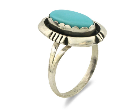 Navajo Ring .925 Silver Kingman Turquoise Handmade Native American Artist C.80's