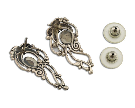 Navajo Earrings 925 Silver Natural Mined Denim Lapis Native American Artist C90s