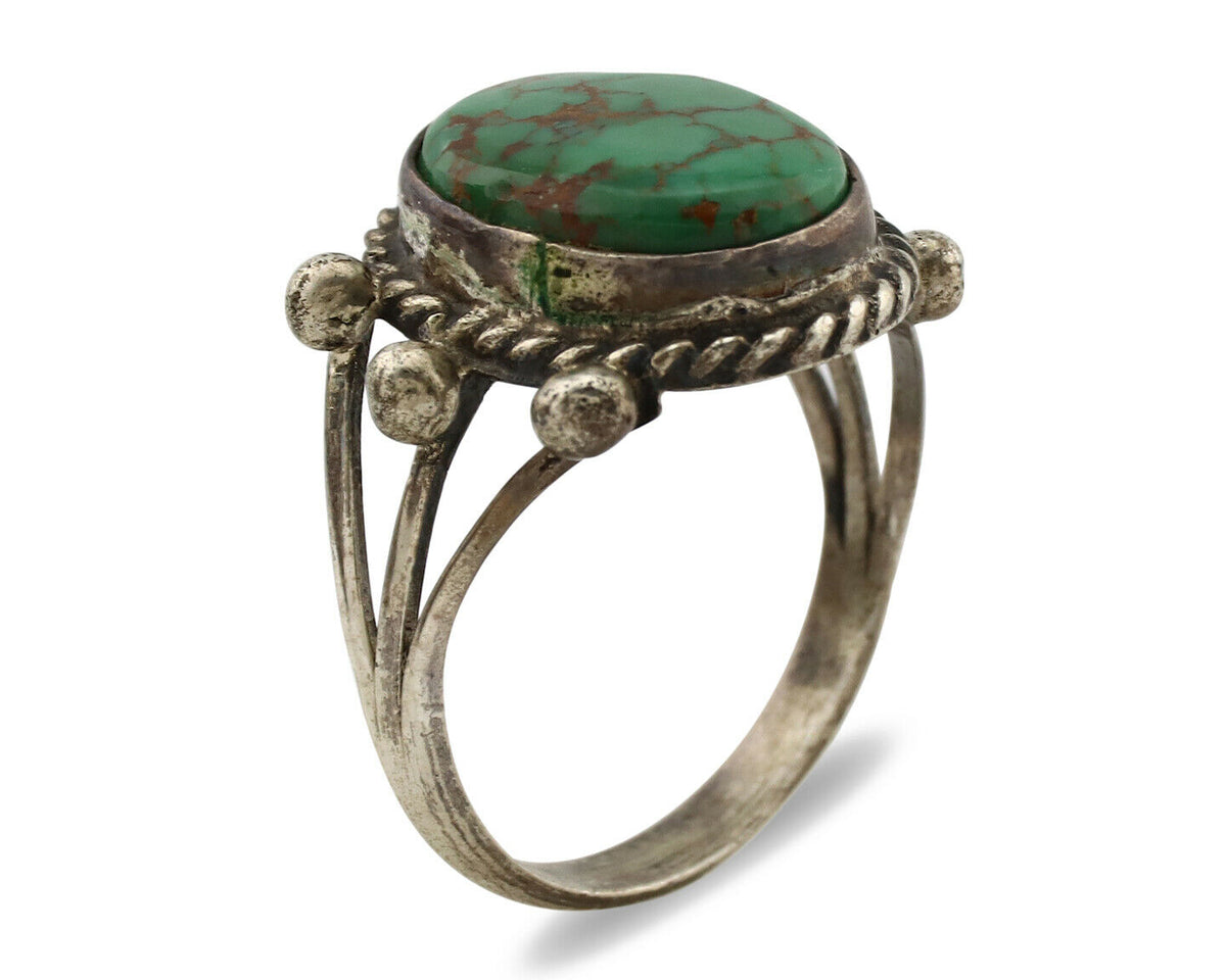 Navajo Ring .925 Silver Natural Green Turquoise Artist Signed R C.80's
