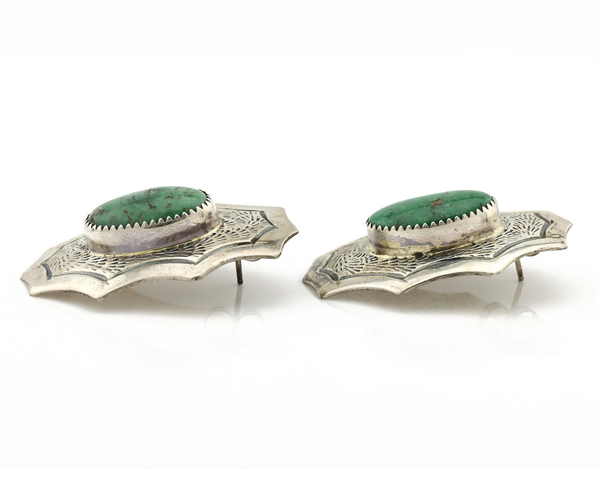 Navajo Earrings .925 Silver Crescent Valley Turquoise Native American Artist C80