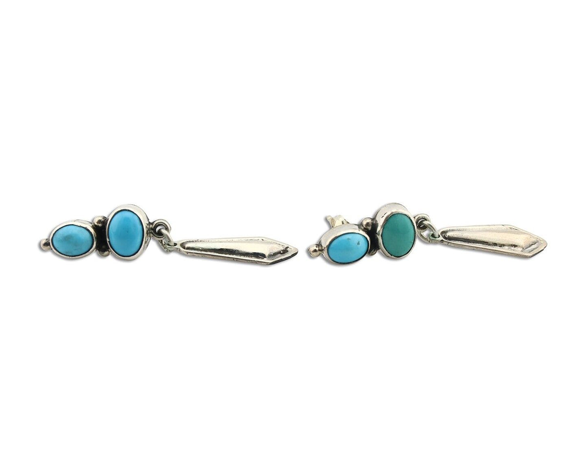 Navajo Earrings 925 Silver Natural Blue Turquoise Native American Earrings C80's