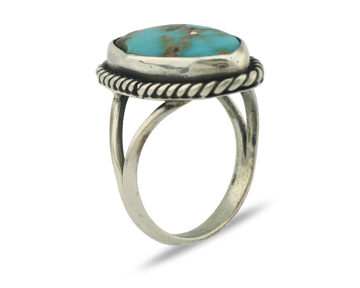 Navajo Ring .925 Silver Natural Blue Kingman Turquoise Native Signed C.80's