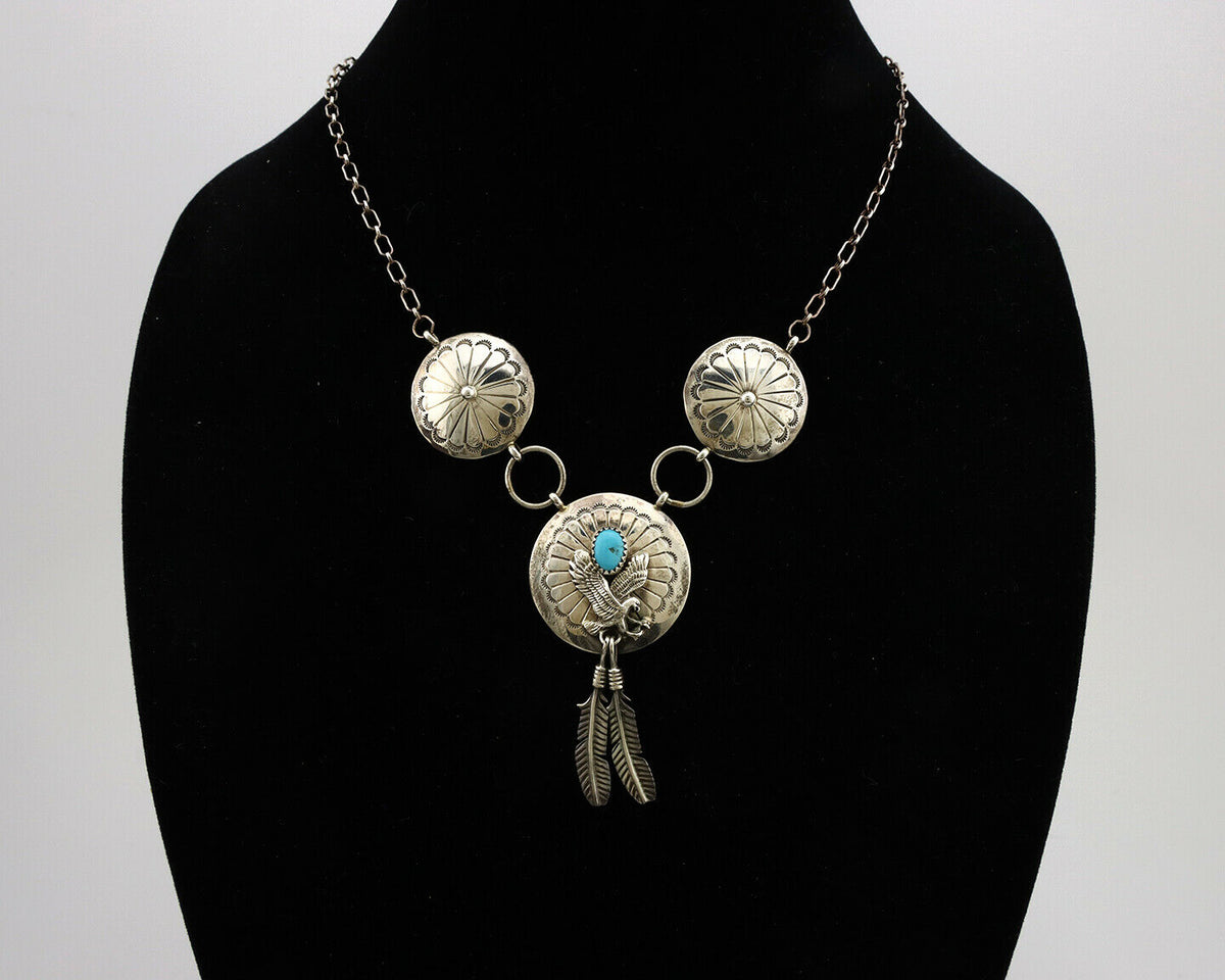 Navajo Necklace .925 Silver Sleeping Beauty Turquoise Signed A Payton C.80's