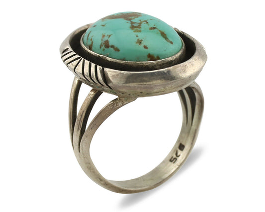 Navajo Ring .925 Silver Natural Blue Turquoise Signed Artist C.1980's