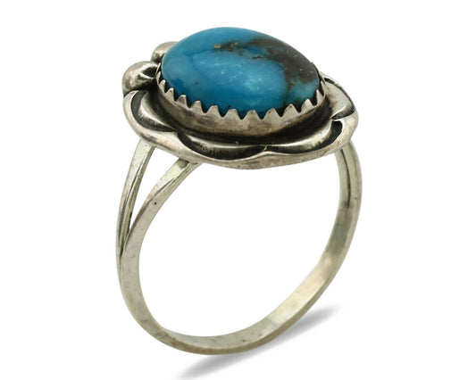 Navajo Ring .925 Silver Blue Turquoise Native American Artist C.1980's
