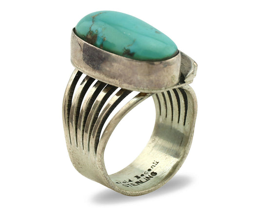 Navajo Ring .925 Silver Kingman Turquoise Signed Harold Becenti C.1980's