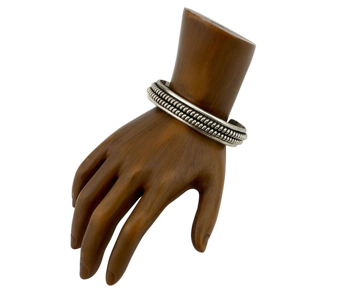 Navajo Handmade Bracelet .925 SOLID Silver Native Artist Signed Tahe Circa 1980s