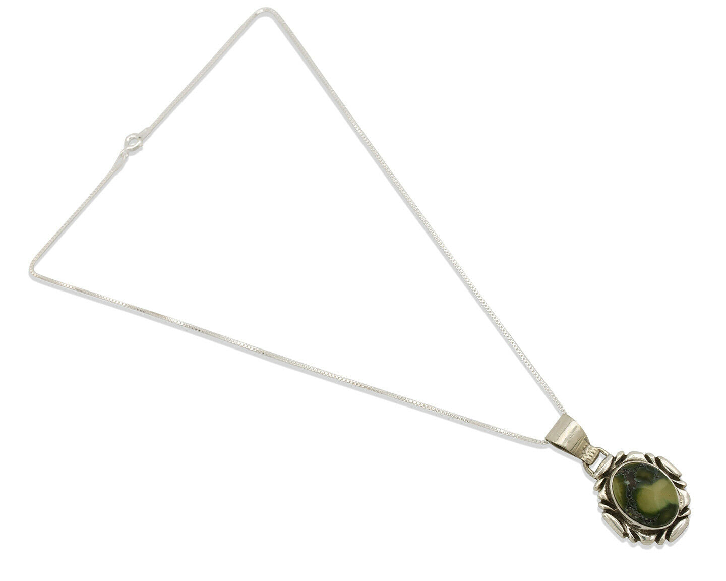 Navajo Necklace .925 Silver Damele Variscite Signed Sun C.1980's