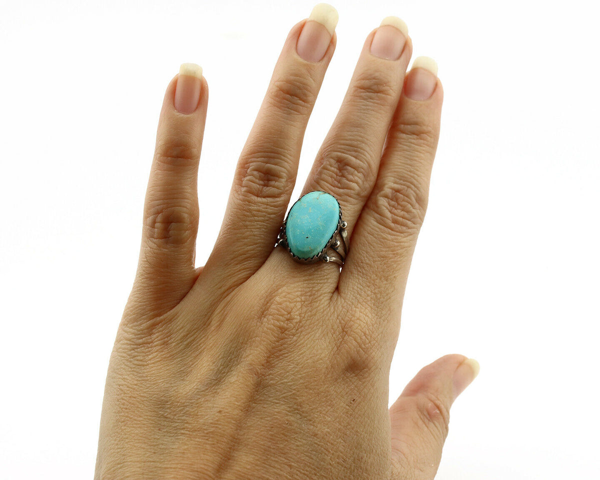 Navajo Ring .925 Silver Blue Turquoise Native American Artist C.1980's