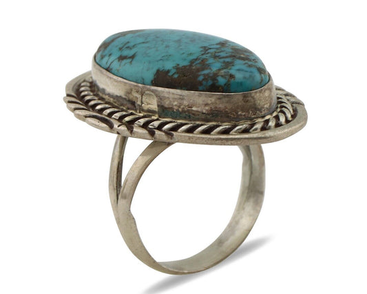 Navajo Ring 925 Silver Blue Mine 8 Turquoise Native American Artist C.80's
