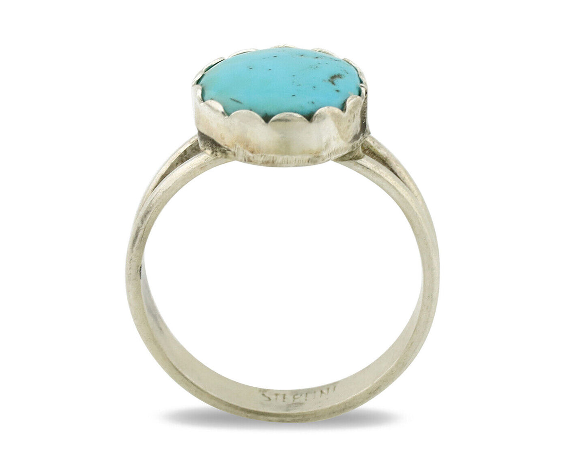 Navajo Ring .925 Silver Sleeping Beauty Turquoise Native American Artist C.1980s