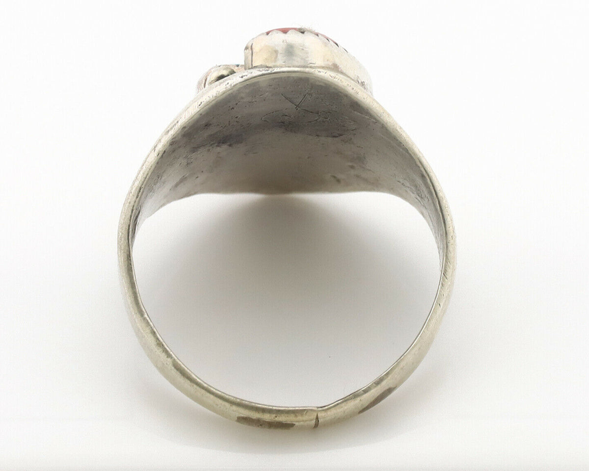 Zuni Ring .925 Silver Natural Turquoise & Coral Native American Artist C.1980's
