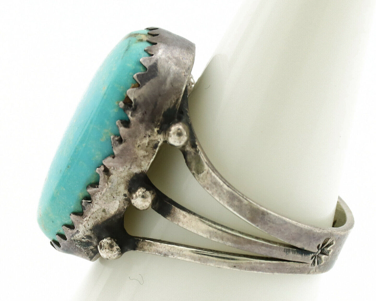 Navajo Ring .925 Silver Blue Turquoise Native American Artist C.1980's