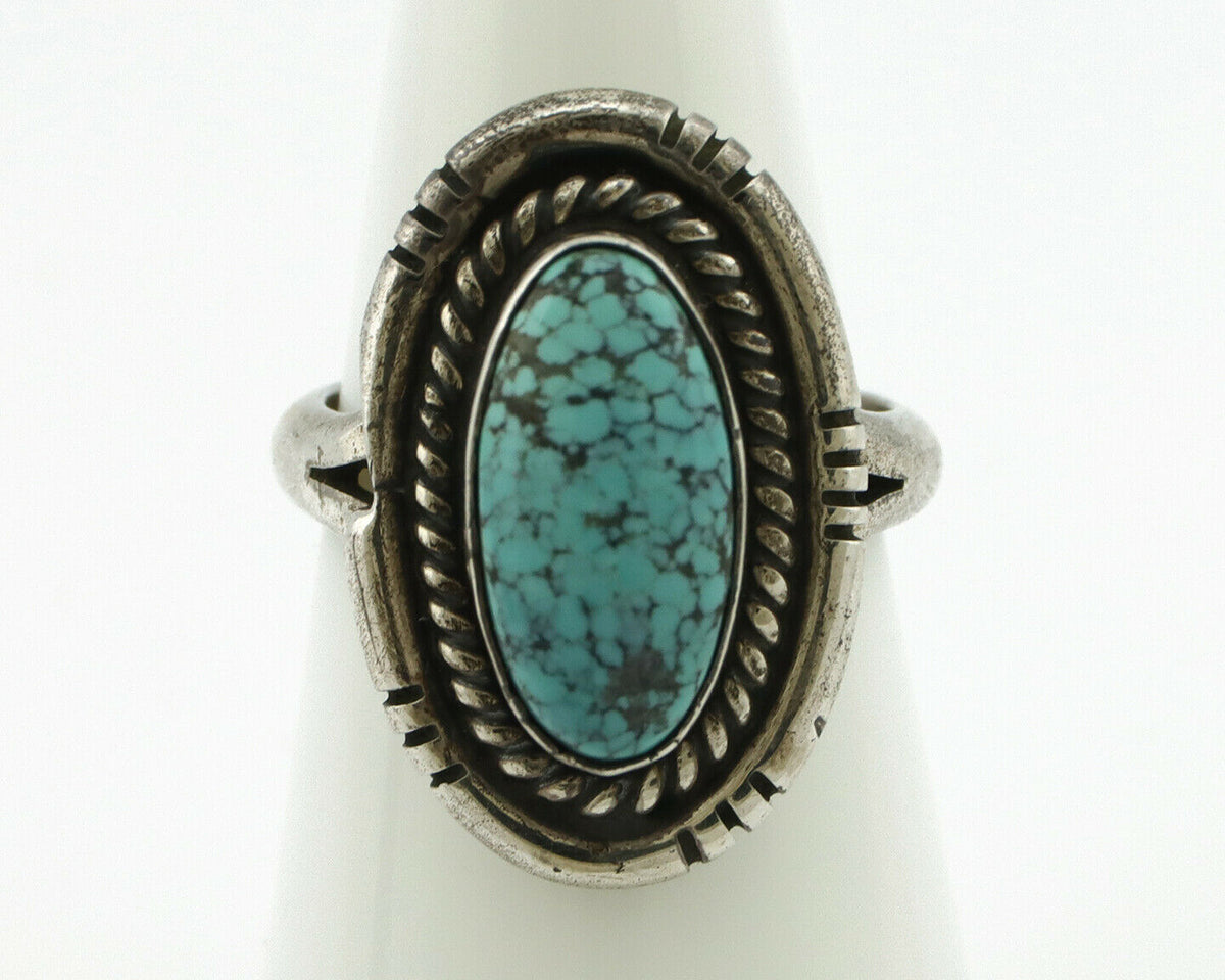 Navajo Ring .925 Silver Spiderweb Turquoise Native American Artist Handmade C80s