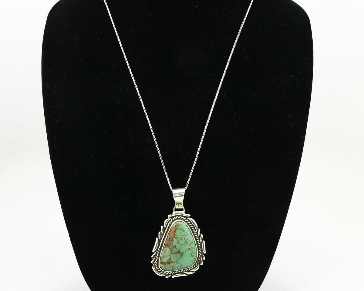 Navajo Kingman Turquoise Pendant .925 Silver Artist Signed Sunrise C.80's
