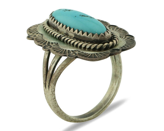 Navajo Ring 925 Silver Blue Turquoise Native American Artist C.80's