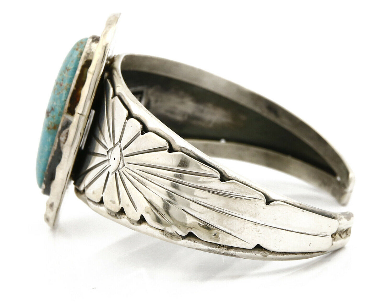 Navajo Bracelet .925 Silver Handmade Overlay Pattern Cuff Signed D2 C.80's