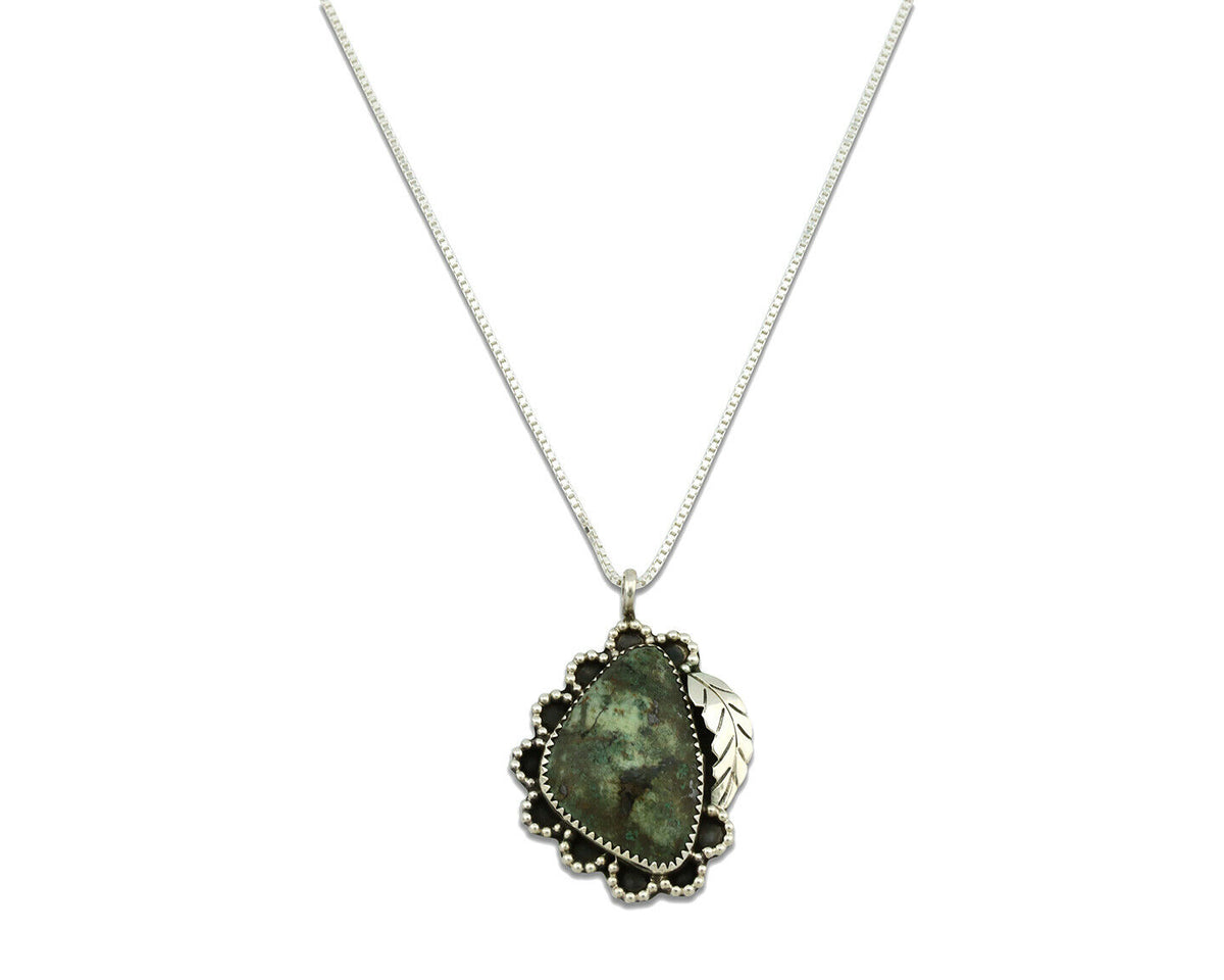 Navajo Necklace .925 Silver Variscite Signed JR C.1980's