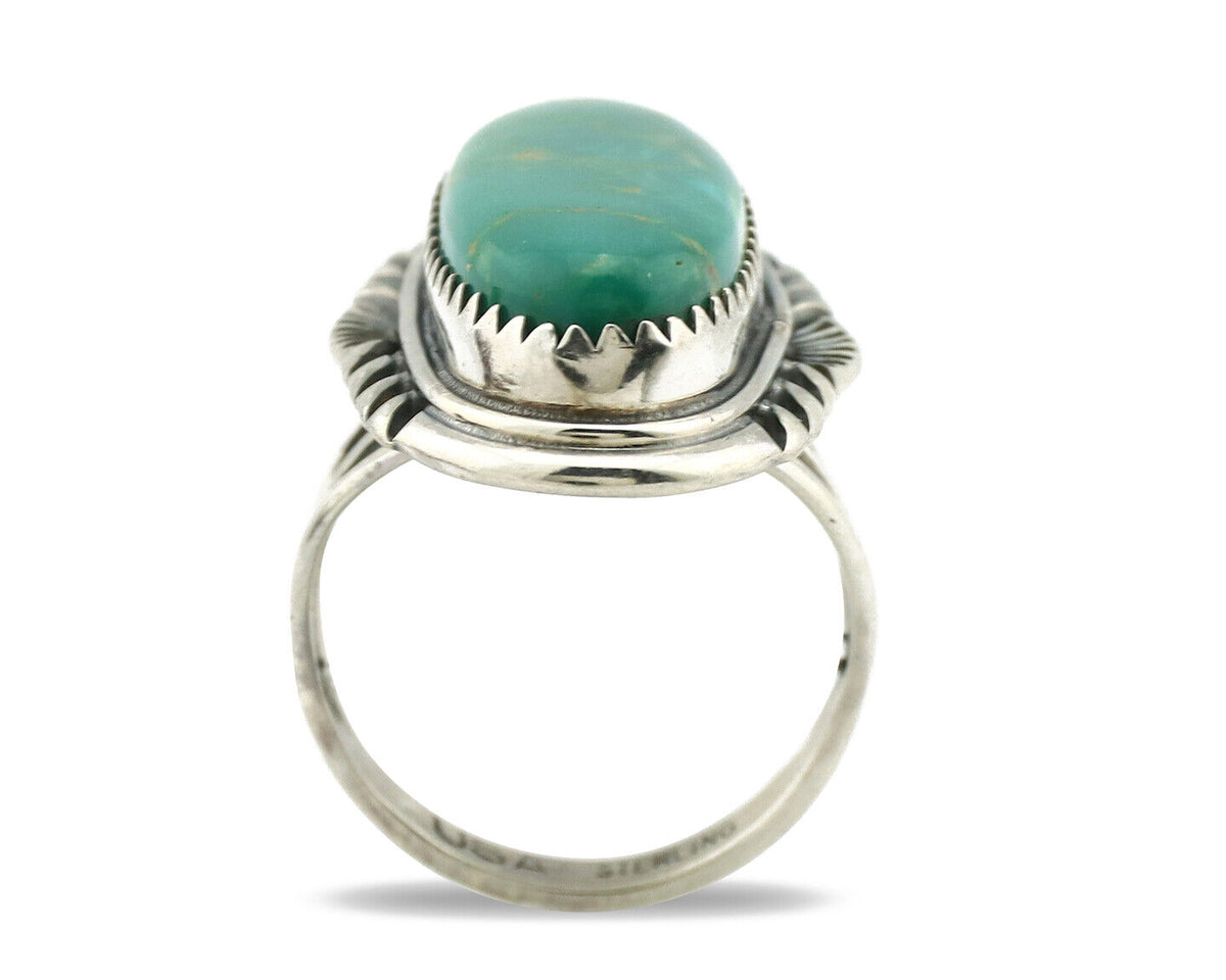Navajo Ring 925 Silver Natural Blue Turquoise Artist Signed USA C.80's