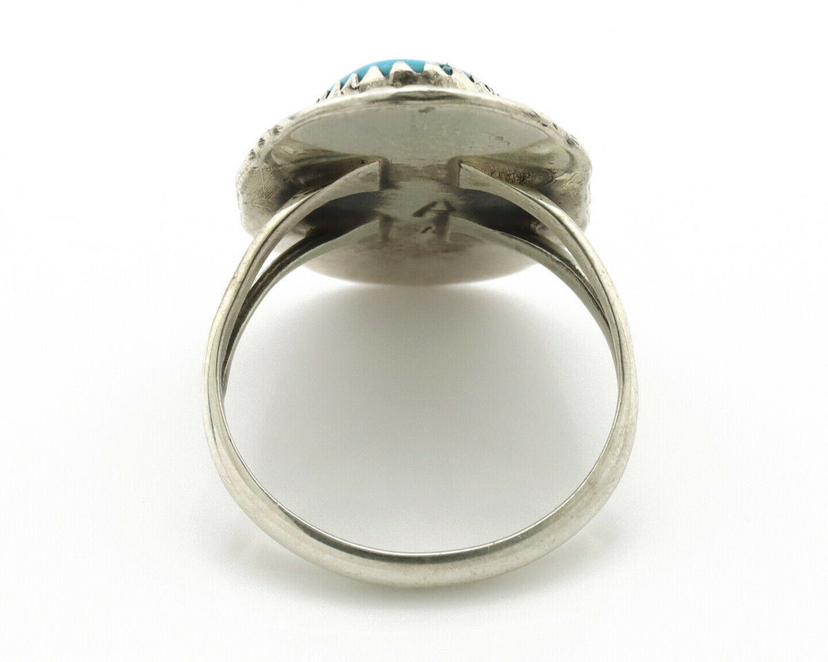 Navajo Ring .925 Silver Turquoise Mountain Signed AB C.80's