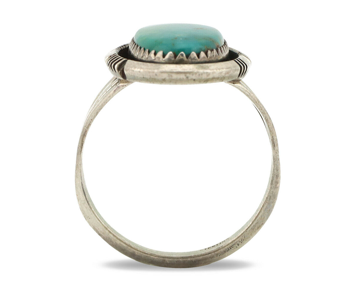 Navajo Ring .925 Silver Aqua Turquoise Native American Artist C.1980's
