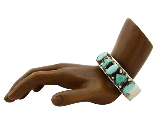 Navajo Bracelet .925 Silver Blue Turquoise Handmade Artist Signed DC C.80's