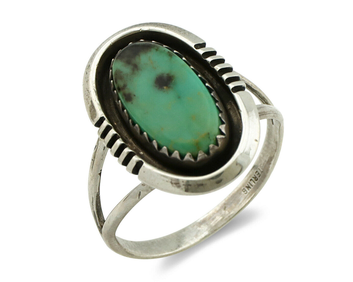 Navajo Ring .925 Silver Green Turquoise Native American Artist Handmade C.80's