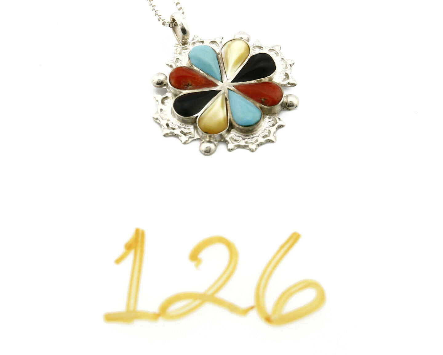 Women's Zuni Pendant .925 Silver Gemstone Signed AN Necklace