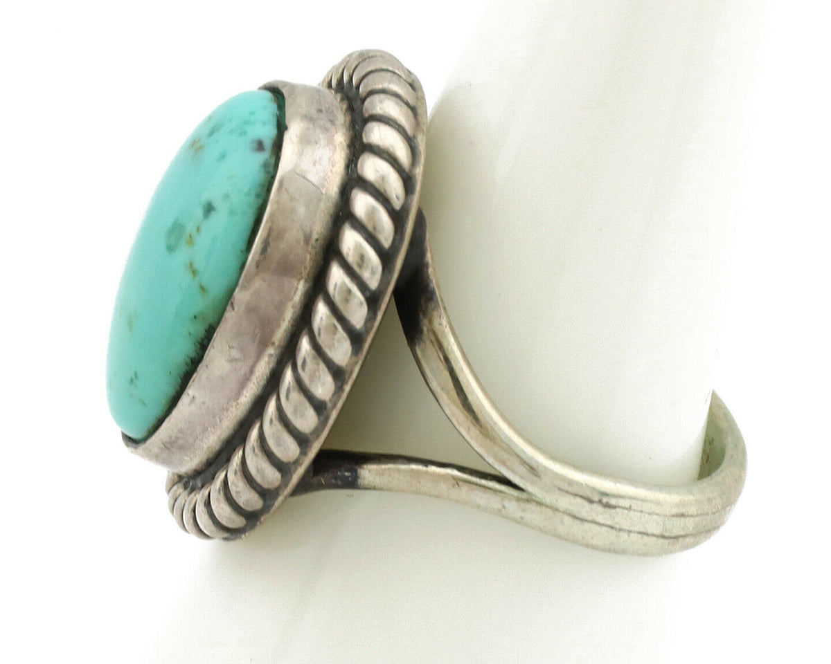 Navajo Ring .925 Silver Kingman Turquoise Native American Artist C.1980's