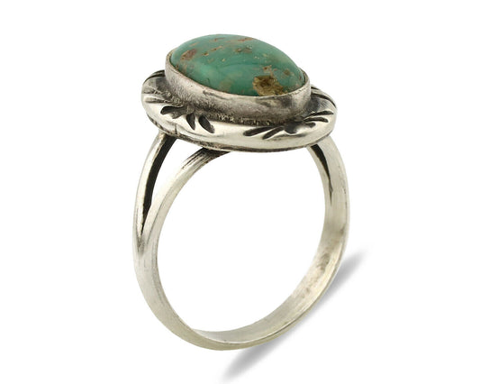 Navajo Ring .925 Silver Kingman Turquoise Native Artist Signed C.80's