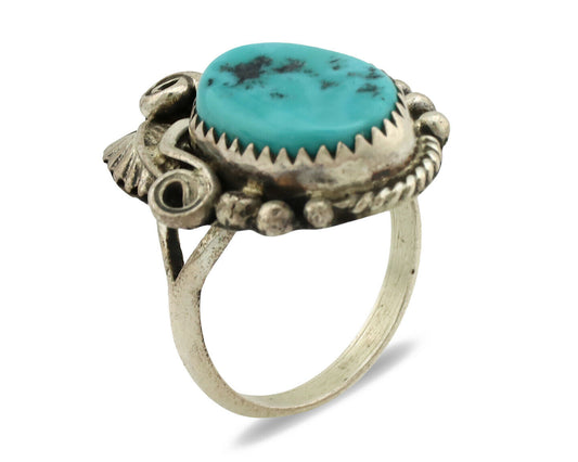 Navajo Ring .925 Silver Sleeping Beauty Turquoise Native American Artist C.80's