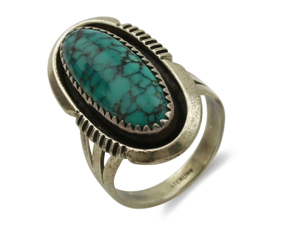 Navajo Ring .925 Silver Spiderweb Turquoise Native American Artist C.1980's