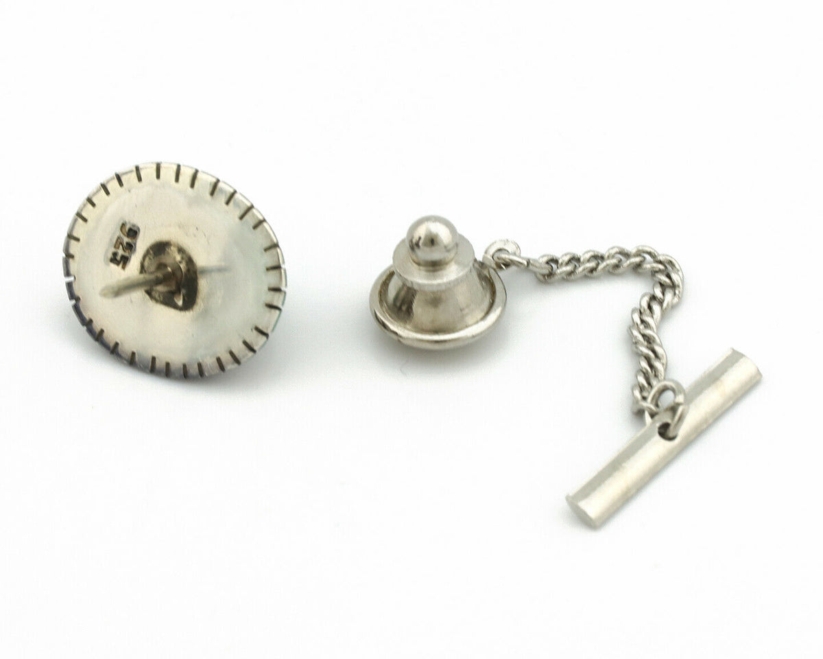 Navajo Tie Tack .925 Silver Manassas Turquoise Native American Artist C.80's
