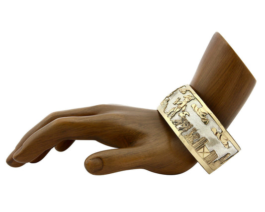 Navajo Bracelet Pictograph Landscape SOLID .925 Silver & 12K GF Artist Signed B